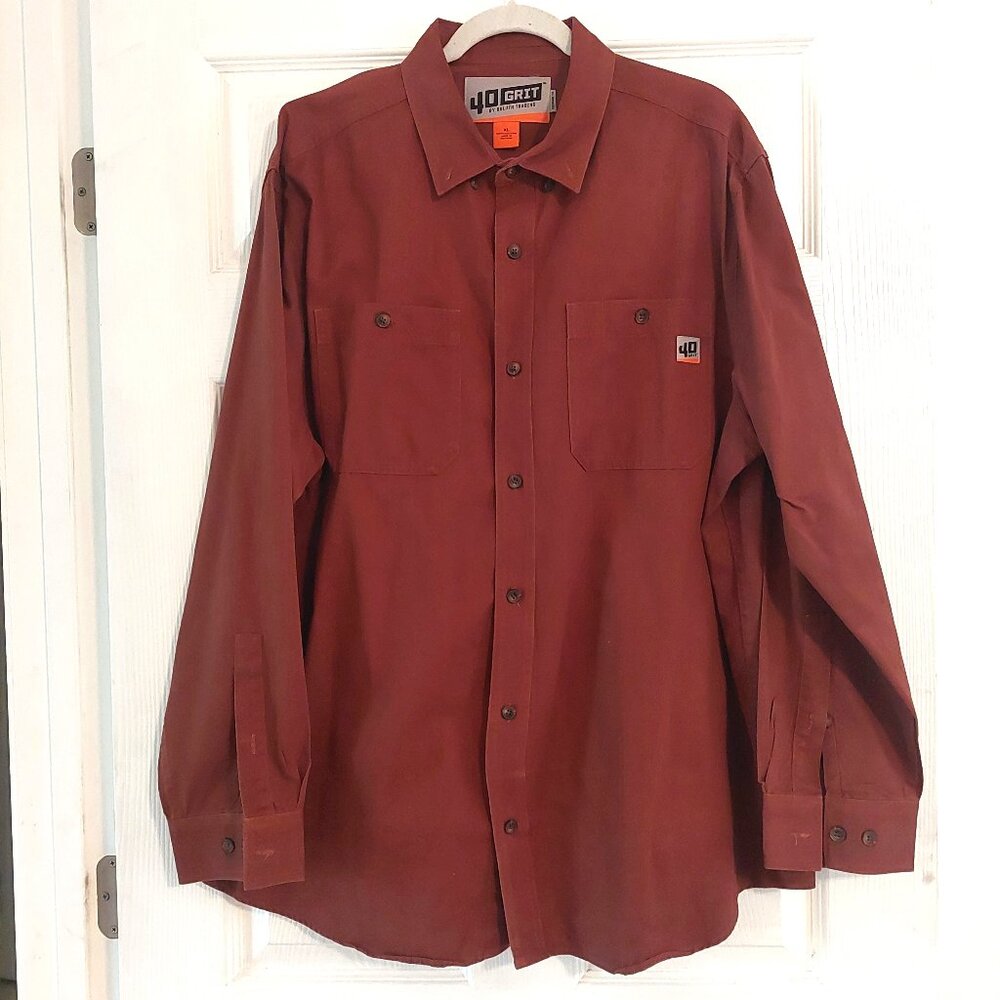 Duluth Trading 40 Grit Ripstop Button Shirt Mens XL Tall Double Pockets Brown